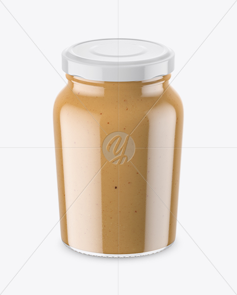 Clear Glass Jar with Peanut Butter Mockup - High-Angle Shot