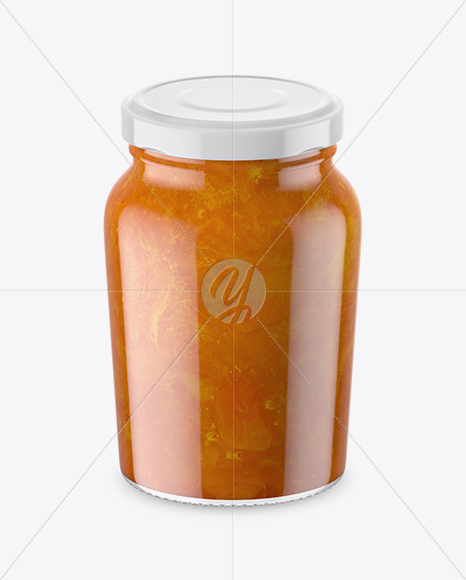 Clear Glass Jar with Apricot Jam Mockup - High-Angle Shot Clear Glass Jar with Apricot Jam Mockup - High-Angle Shot