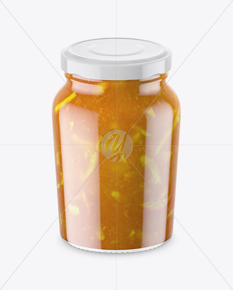 Clear Glass Jar with Orange Jam Mockup - High-Angle Shot