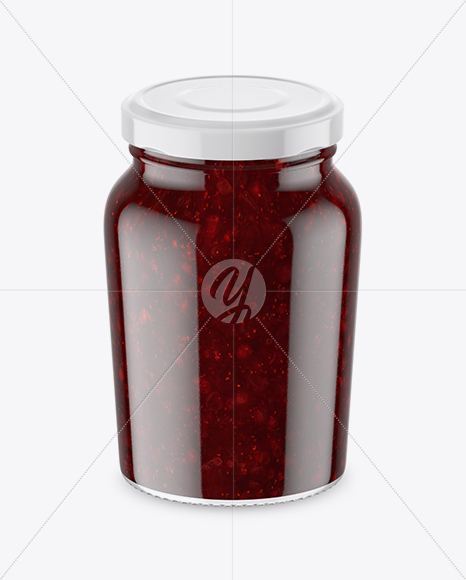 Clear Glass Jar with Cranberry Jam Mockup - High-Angle Shot