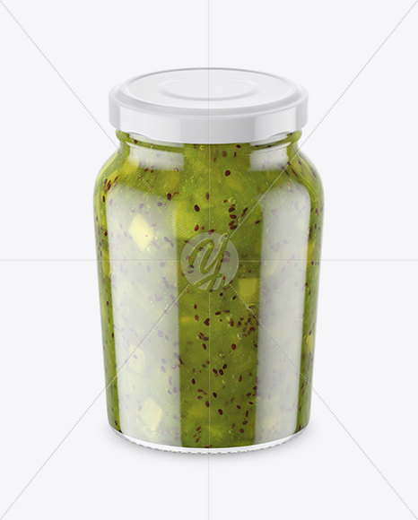 Clear Glass Jar with Kiwi Jam Mockup - High-Angle Shot