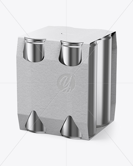 Kraft Carrier W/ 4 Metallic Cans Mockup - Half Side View