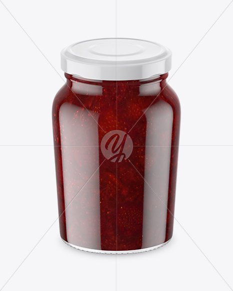 Clear Glass Jar with Strawberry Jam Mockup - High-Angle Shot