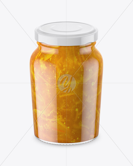 Clear Glass Jar with Orange Jam Mockup - High-Angle Shot