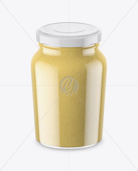 Clear Glass Jar with Mustard Sauce Mockup - High-Angle Shot