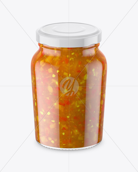 Clear Glass Jar with Sweet & Sour Sauce Mockup - High-Angle Shot