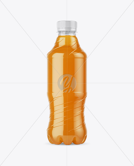 Clear PET Bottle with Orange Drink Mockup