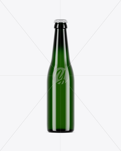 Green Glass Bottle With Lager Beer Mockup