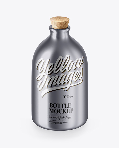 Matte Metallic Bottle With Cork Mockup - High-Angle Shot