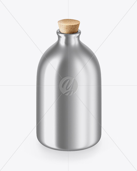 Matte Metallic Bottle With Cork Mockup - High-Angle Shot