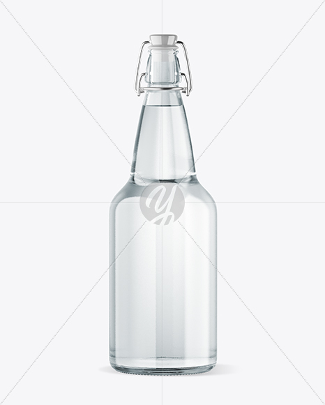 Clear Glass Water Bottle W/ Clamp Lid Mockup - Free Download Images