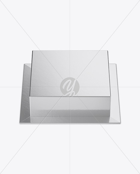 Metallic Cake Box Mockup - Front View (High-Angle Shot)