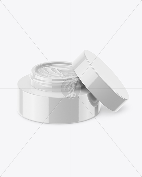 50ml Opened Glossy Cream Jar Mockup (High-Angle Shot)