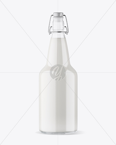 Clear Glass Milk Bottle W/ Clamp Lid Mockup