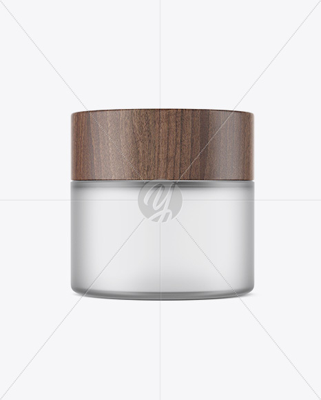 Frosted Glass Jar W/ Wooden Lid Mockup