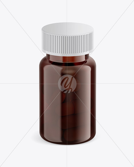 Amber Pills Bottle Mockup - Front View (High-Angle Shot)