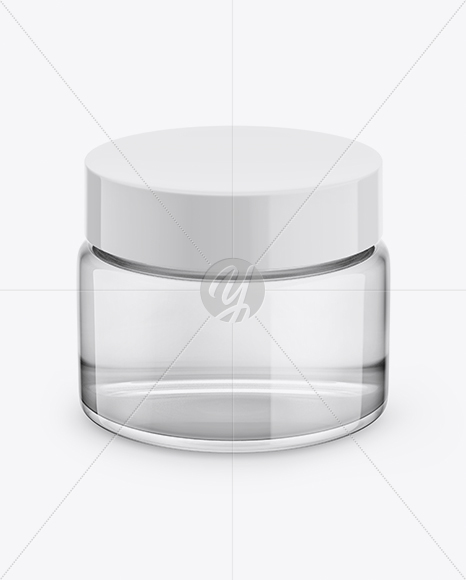 Clear Glass Cosmetic Jar Mockup - Front View (High-Angle Shot)