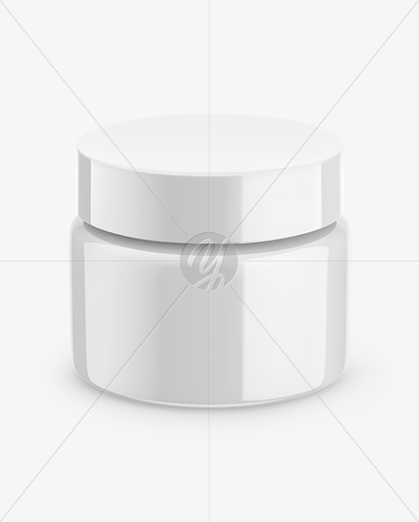 Glossy Cosmetic Jar Mockup - Front View (High-Angle Shot)