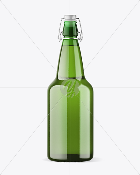 Green Glass Beer Bottle W/ Clamp Lid Mockup