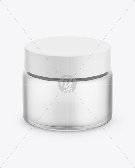 Frosted Glass Cosmetic Jar Mockup - Front View (High-Angle Shot)