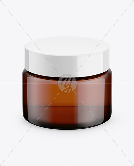 Amber Glass Cosmetic Jar Mockup - Front View (High-Angle Shot)