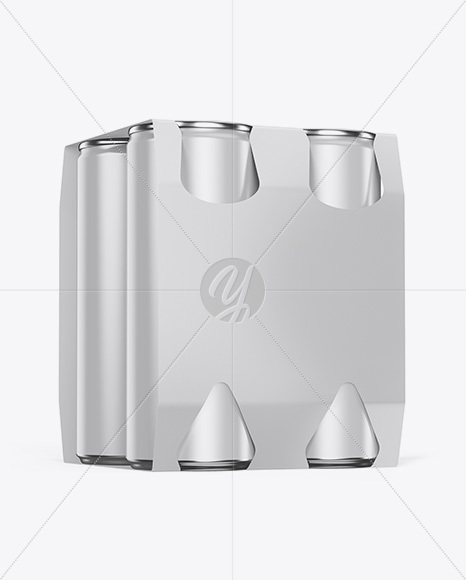 Carton Carrier W/ 4 Glossy Cans Mockup - Half Side View