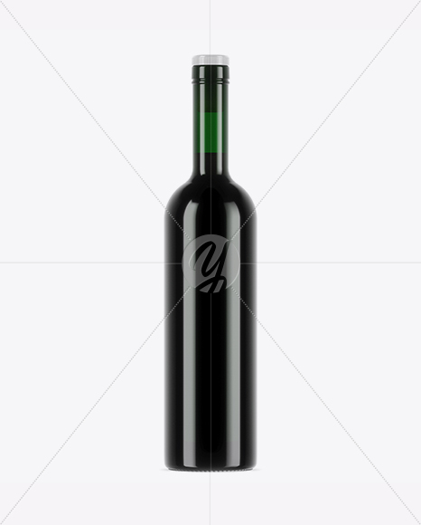 Green Glass Bottle With Red Wine Mockup