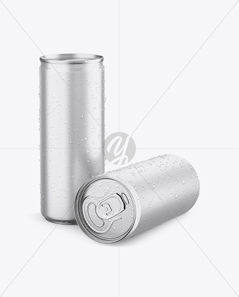 Two Aluminium Cans With Condensation &amp; Metallic Finish Mockup