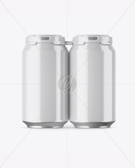 Pack with 4 Glossy Aluminium Cans with Plastic Holder Mockup