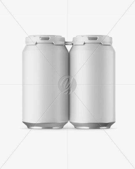 Pack with 4 Matte Aluminium Cans with Plastic Holder Mockup