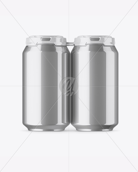 Pack with 4 Metallic Aluminium Cans with Plastic Holder Mockup