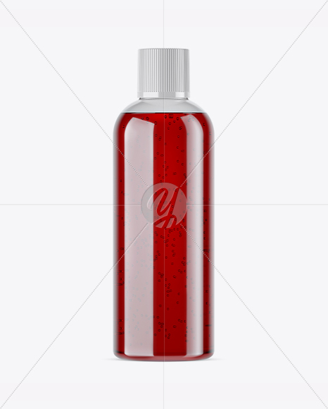 Clear PET Bottle With Red Gel Mockup