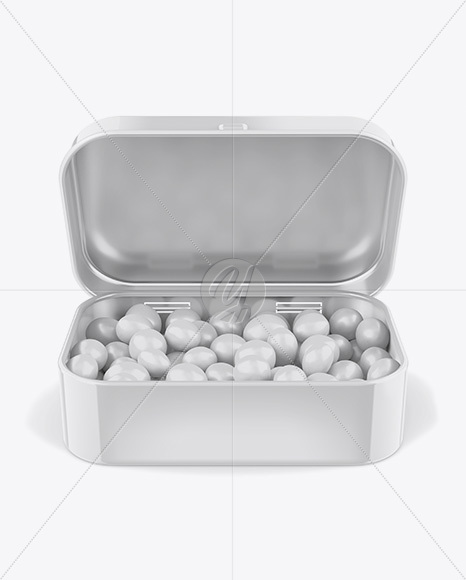 Opened Glossy Tin Box With Candies Mockup - Front View (High-Angle Shot