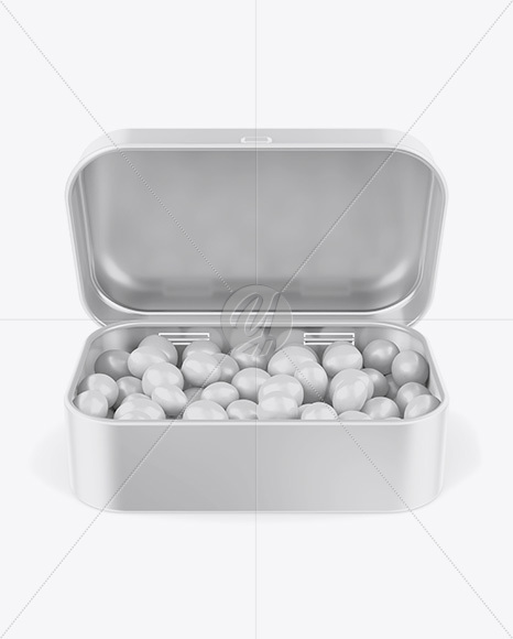 Opened Matte Tin Box With Candies Mockup - Front View (High-Angle Shot)