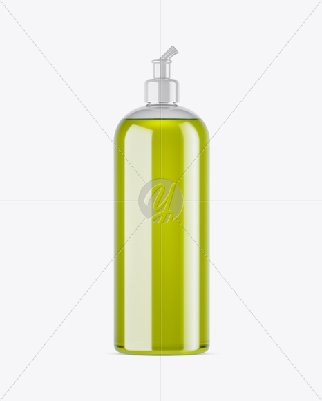 Clear PET Bottle With Green Liquid Mockup