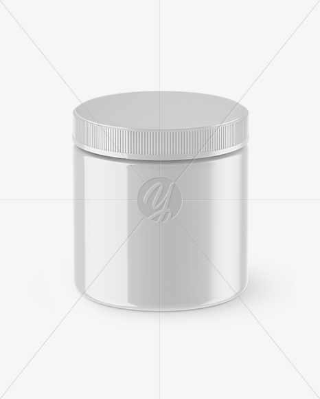 Glossy Plastic Protein Jar Mockup (High-Angle Shot)