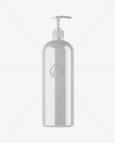 Glossy Cosmetic Bottle with Pump Mockup Glossy Cosmetic Bottle with Pump Mockup