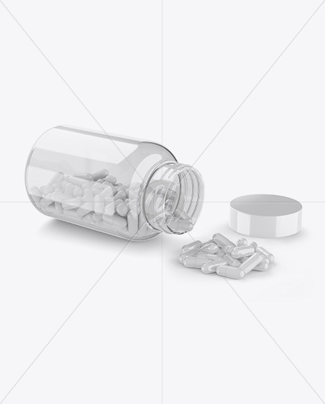 Opened Clear Bottle W/ Pills Mockup