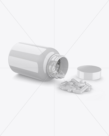 Opened Glossy Bottle W/ Pills Mockup