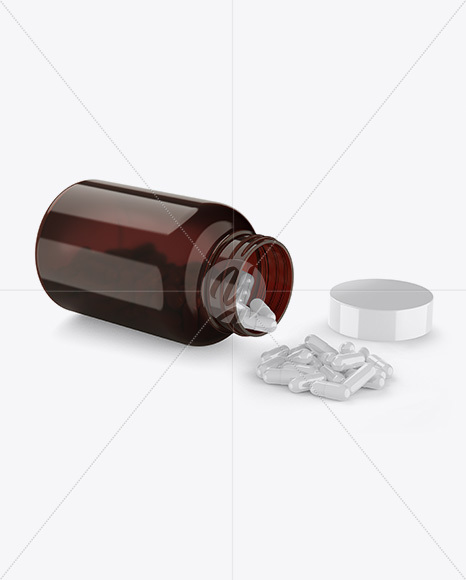 Opened Amber Bottle W/ Pills Mockup