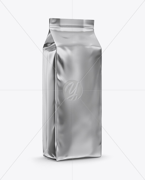 Glossy Metallic Coffee Bag Mockup - Half Side View