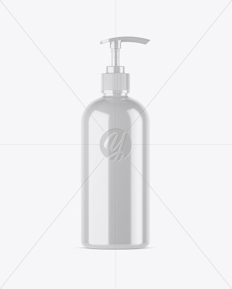 Glossy Cosmetic Bottle with Pump Mockup Glossy Cosmetic Bottle with Pump Mockup