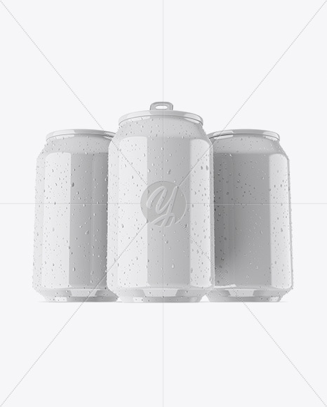 Three 330ml Glossy Aluminium Cans W/ Condensation Mockup - Hero Shot