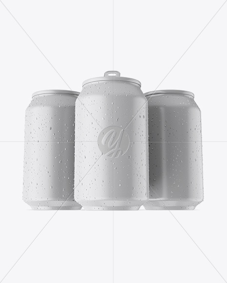 Three 330ml Matte Aluminium Cans W/ Condensation Mockup - Hero Shot