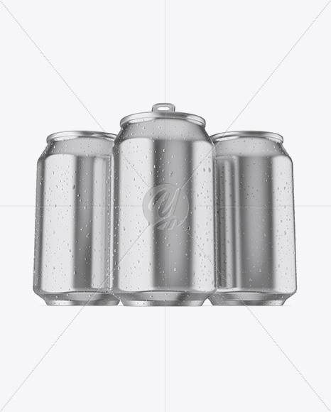 Three 330ml Metallic Aluminium Cans W/ Condensation Mockup - Hero Shot