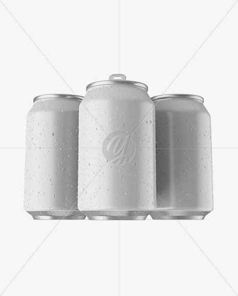 Three 330ml Metallic Aluminium Cans W/ Matte Finish & Condensation Mockup - Hero Shot