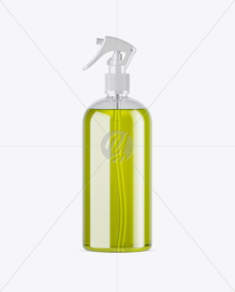 Clear PET Cosmetic Bottle W/ Trigger Sprayer and Green Liquid Mockup