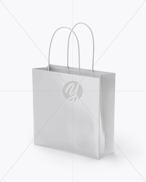 Square Glossy Paper Bag Mockup - Half Side View