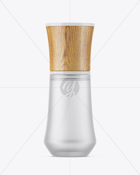 Frosted Glass Cosmetic Bottle W/ Wooden Cap Mockup