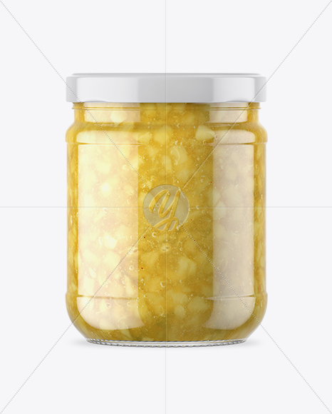 Clear Glass Jar with Pear Jam Mockup Clear Glass Jar with Pear Jam Mockup